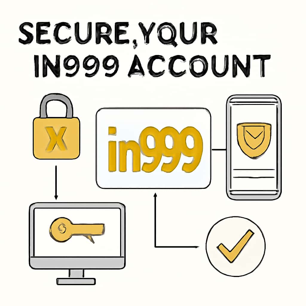 An educational diagram on securing an account with 'in999' highlighted.